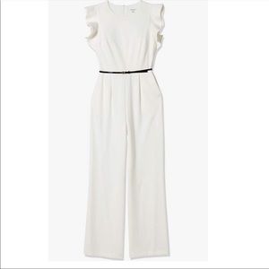 Calvin Klein 12 Ruffle Sleeve Jumpsuit White